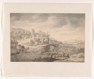 Paisaje con ciudad en una colina y un pastor de Claes Moeyaert (possibly)