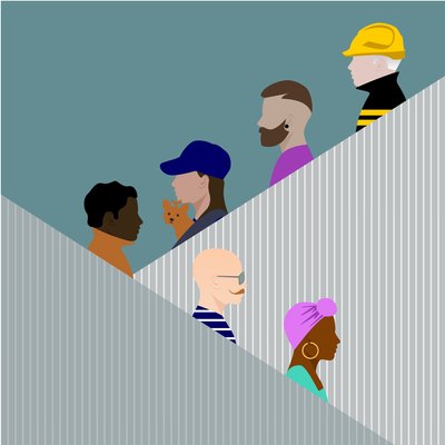 Gente en la escalera mecánica de Claire Huntley