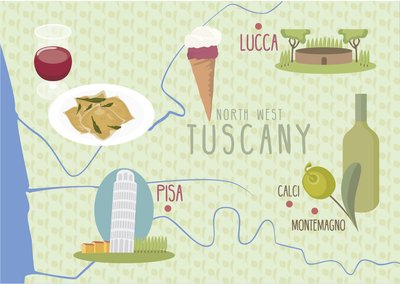 Mapa de Lucca y Pisa, Toscana, Italia de Claire Huntley
