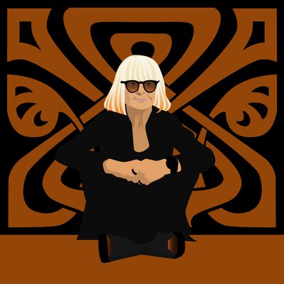 retrato de Barbara Hulanicki, diseñadora de moda, fundadora de Biba, diseñadora de interiores e ilustradora de Claire Huntley