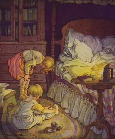 El jardín de versos de un niño: Cama en verano (litografía en color) de Clara Miller Burd