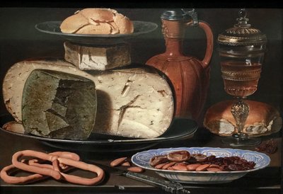 Holandés: Bodegón con quesos, almendras y pretzels Bodegón con quesos, almendras y pretzels de Clara Peeters