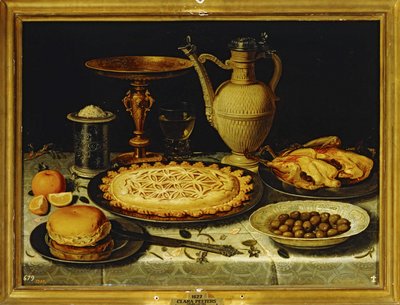Bodegón - Comida con pollo asado, pan y aceitunas ... de Clara Peeters