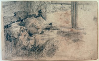 Niño durmiendo en la cama junto a la ventana de Clara Siewert