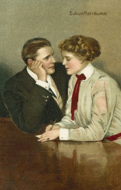 Pareja, en serias discusiones (litografía en color) de Clarence F. Underwood