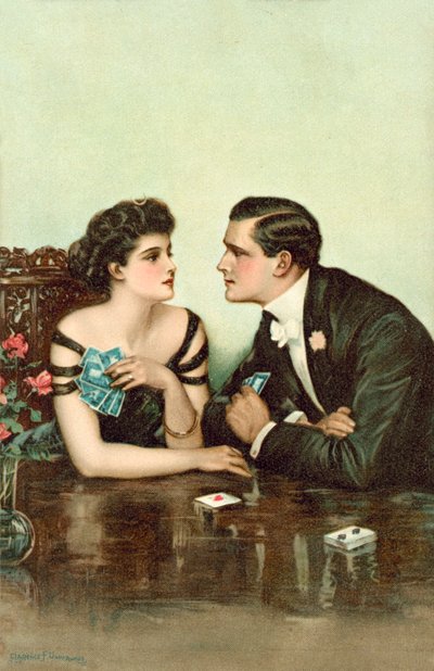 Pareja jugando a las cartas de Clarence F. Underwood