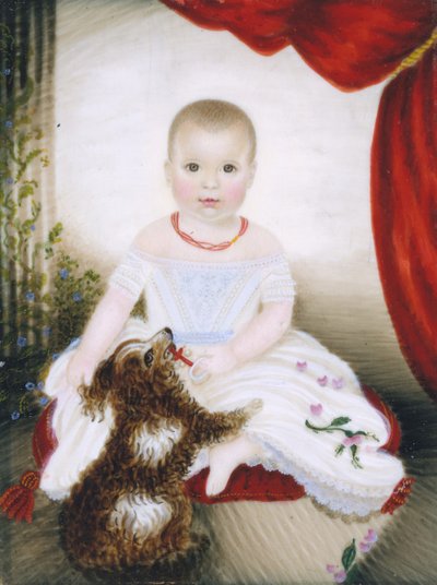 Bebé con Sonajero y Perro, 1842 de Clarissa Peters