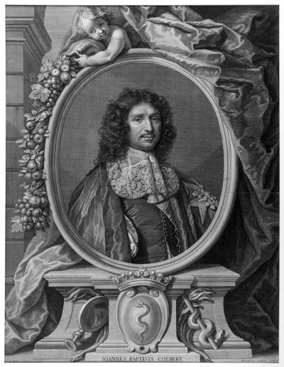 Retrato de Jean Baptiste Colbert (1619-1683) por Benoît I Audran después de Claude Lefebvre, grabado de 1709 de Claude (after) Lefebvre