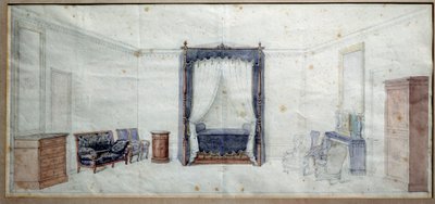 Dormitorio (con cómoda, canapé, sillón y cama con dosel) de Claude Amie Chenavard