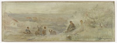 Boceto para el ayuntamiento de Montreuil-sous-Bois: Paisaje - Descanso bajo los árboles, en 1892 (óleo sobre lienzo) de Claude Charles Bourgonnier
