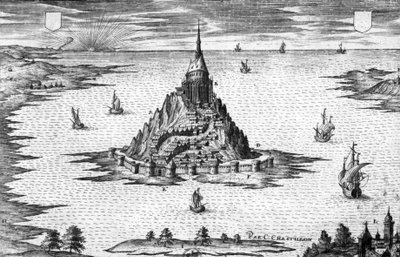 Monte Saint Michel en Normandía (Francia), grabado de Chastillon de Claude Chastillon
