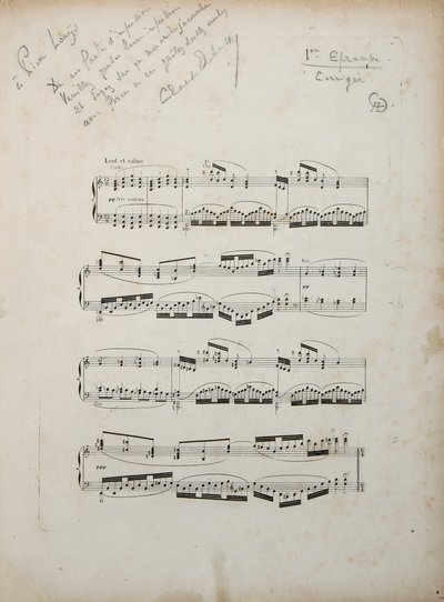 Página de la primera prueba corregida de La damoiselle élue, c.1887-88 de Claude Debussy