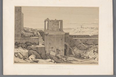 Gezicht op de Akropolis van Athene Acrópolis de Atenas (título sobre objeto) Vistas de los sitios más famosos de la antigua Grecia (...) (título de la serie) de Claude Félix Théodore Caruelle d