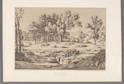 Landschap met gezicht op de berg Pentelikon Monte Pentélico (título sobre el objeto) Vistas de los sitios más famosos de la antigua Grecia (...) (título de la serie) de Claude Félix Théodore Caruelle d