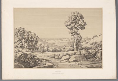 Landschap conoció a weg Attica (título sobre el objeto) Vistas de los sitios más famosos de la antigua Grecia (...) (título de la serie) de Claude Félix Théodore Caruelle d