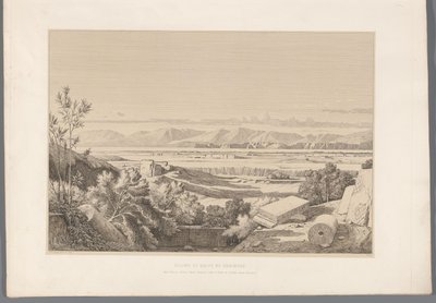 Landschap met zicht op ruins van Korinth Llanura y Golfo de Corinto (título sobre objeto) Vistas de los sitios más famosos de la antigua Grecia (...) (título de la serie) de Claude Félix Théodore Caruelle d