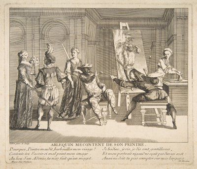 Arlequín descontento con su pintor de Claude Gillot, Jacques Gabriel Huquier