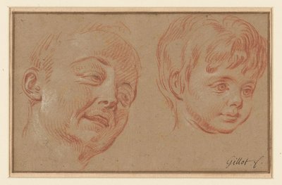 Boceto de dos cabezas de Claude Gillot (possibly)