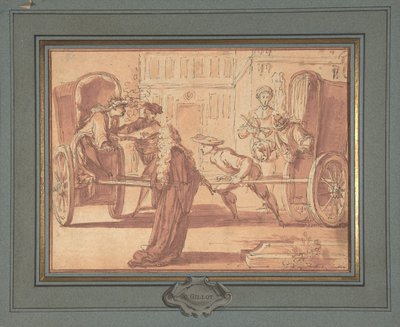 Die Szene der zwei Kutschen de Claude Gillot