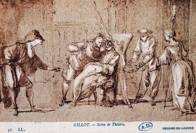Representación teatral, dibujo de Claude Gillot (1673-1722). Francia de Claude Gillot