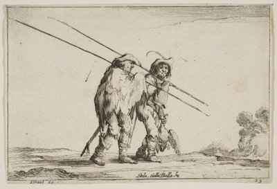 Placa 13: Dos piqueros caminando hacia la derecha, cada uno con sus picas en la mano derecha... de Claude Goyrand