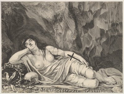 Santa María Magdalena Reclining en una Gruta de Claude Goyrand
