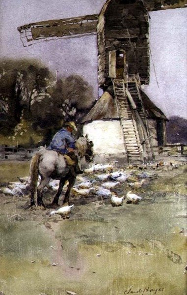 Jinete junto a un molino de viento de Claude Hayes