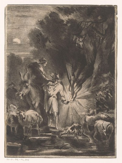 Paisaje nocturno con pastor y pastora junto a un arroyo de Claude Henri Watelet