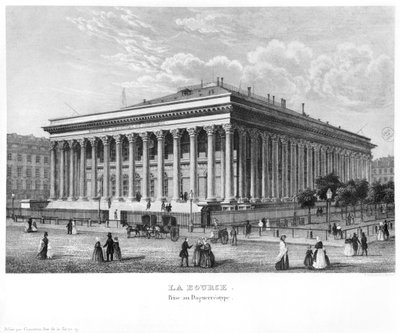 La Bolsa y el Tribunal Comercial, París, después de un daguerrotipo, c.1840 de Claude Hilaire Alphonse Chamouin