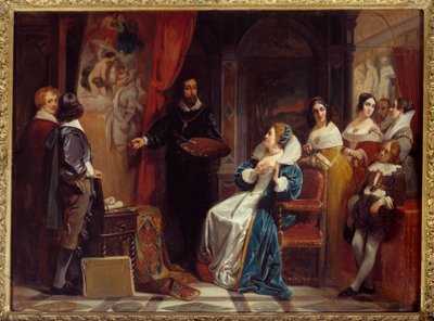 Reina de Francia María de Médicis (1573-1642) visitando el taller del pintor Pierre Paul Rubens (1577-1640). Pintura de Claudius Jacquand (1804-1878) de Claude Jacquand