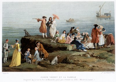 Joseph Vernet y su familia - reproducción del siglo XIX de un fragmento de la vista del puerto de Marsella pintado por Vernet en 1753 (Museo del Louvre) de Claude Joseph (after) Vernet