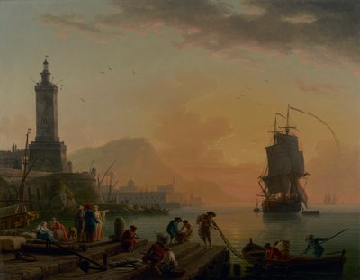 Puerto Mediterráneo. Calma, Tranquilidad Nocturna de Claude Joseph Vernet