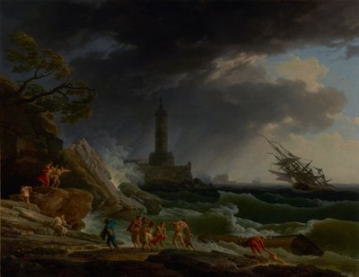 Una tormenta en una costa mediterránea de Claude Joseph Vernet