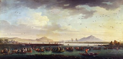 Carlos III de Borbón, Rey de España y del Reino de las Dos Sicilias cazando patos en el lago Patria en 1746, 1749 de Claude Joseph Vernet
