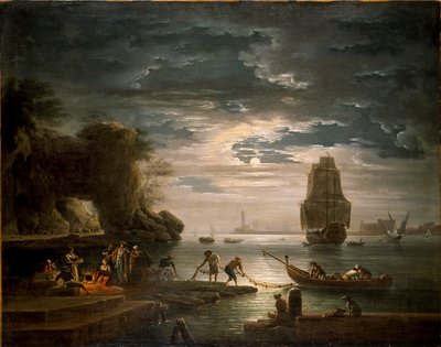 Escena costera La noche, 1750s de Claude Joseph Vernet