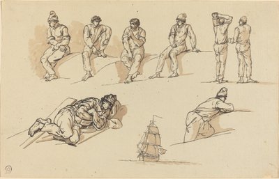 Ocho estudios de figuras y un barco en el mar de Claude Joseph Vernet