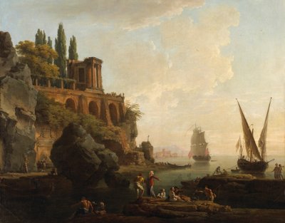 Paisaje imaginario, escena de puerto italiano de Claude Joseph Vernet