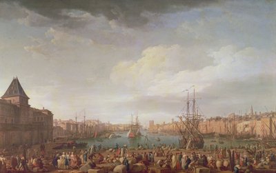 Vista Matutina del Puerto Interior de Marsella y el Pabellón del Reloj del Parque, 1754 de Claude Joseph Vernet