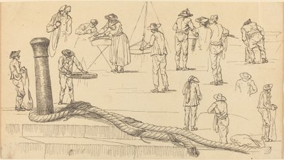 Figuras en el Muelle y una Cuerda Atada a un Bolardo de Claude Joseph Vernet