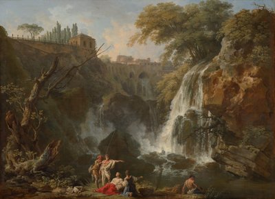 Las cascadas en Tivoli, con la Villa de Mecenas, c.1740-50 de Claude Joseph Vernet