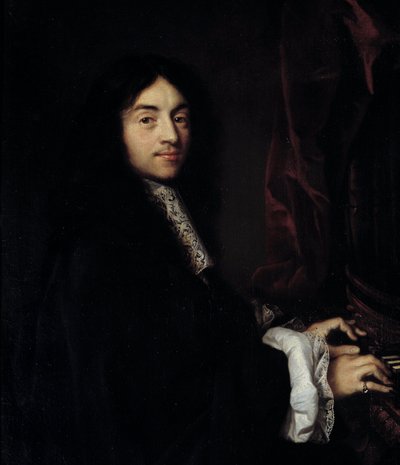 Detalle de Retrato del organista Charles Couperin con la hija del pintor de Claude Lefebvre