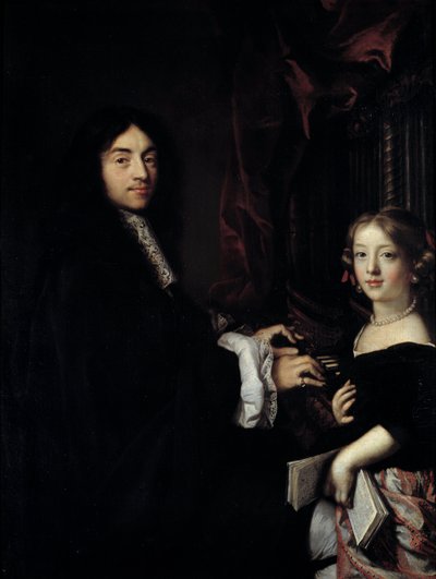 Retrato del organista Charles Couperin (1638-1679) con la hija del pintor de Claude Lefebvre