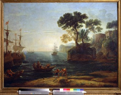 Llegada de Eneas a Italia. Creación del Imperio Romano. (Llegada de Eneas a Italia. Mañana del Imperio Romano). Pintura de Claude Gellee, dijo Claude Le Lorrain (1600-1682). Óleo sobre tela. arte barroco Museo Pushkin de Bellas Artes, Moscú de Claude  Lorrain