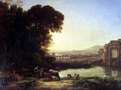 Ganado y cabras bebiendo junto a una ruina de Claude Lorrain