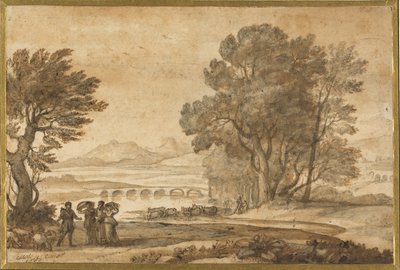 Un paisaje fluvial boscoso con Jacob, Labán y sus hijas de Claude Lorrain