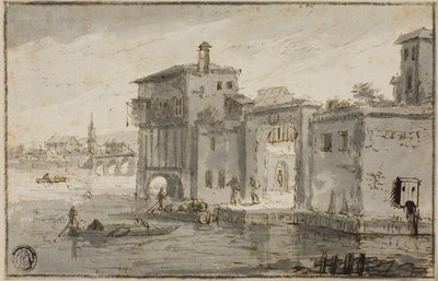 Edificios junto a la laguna de Claude Lorrain