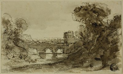 Paisaje fluvial italianizante con puente con torre de Claude Lorrain