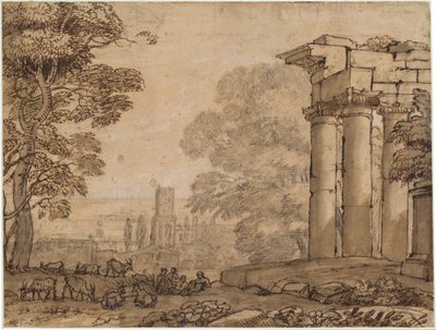 Paisaje con Ruinas, Figuras Pastorales y Árboles de Claude Lorrain