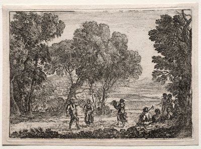Paisaje con una danza campestre, placa pequeña, c. 1637 de Claude Lorrain