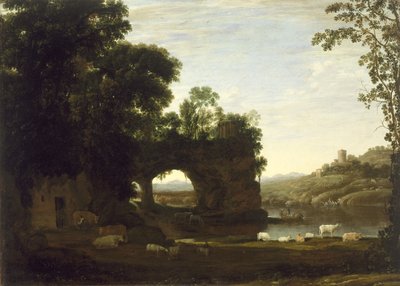 Paisaje con un arco de roca y río de Claude Lorrain